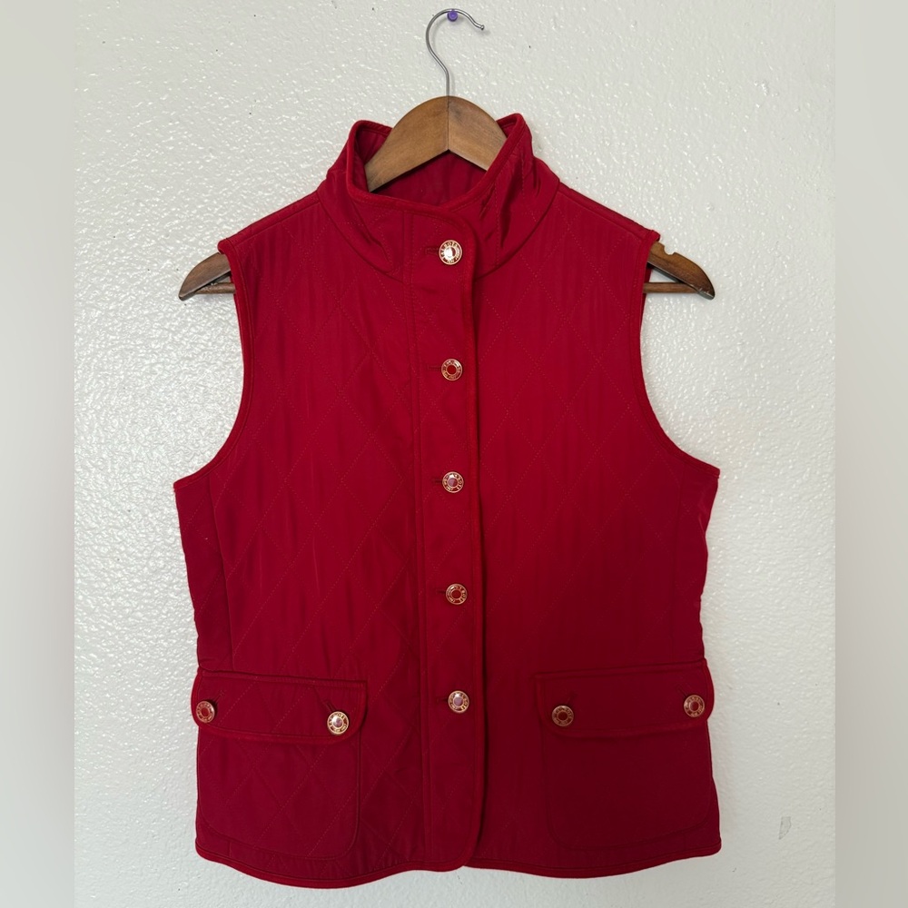 Talbots Cherry Red Quilted Vest Women’s Size petites S